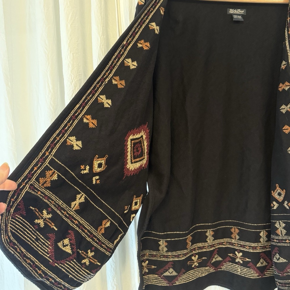 Lucky Brand Womens Aztec Open Front Cardigan Kimono Embroidered‎ Southwestern OS - Picture 4 of 6